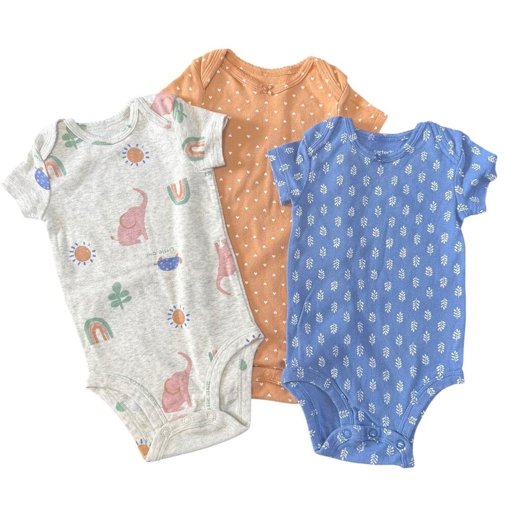 Carter's Bodysuit Bundle Girls Elephant Turtle Blue Gray 6-9 Months